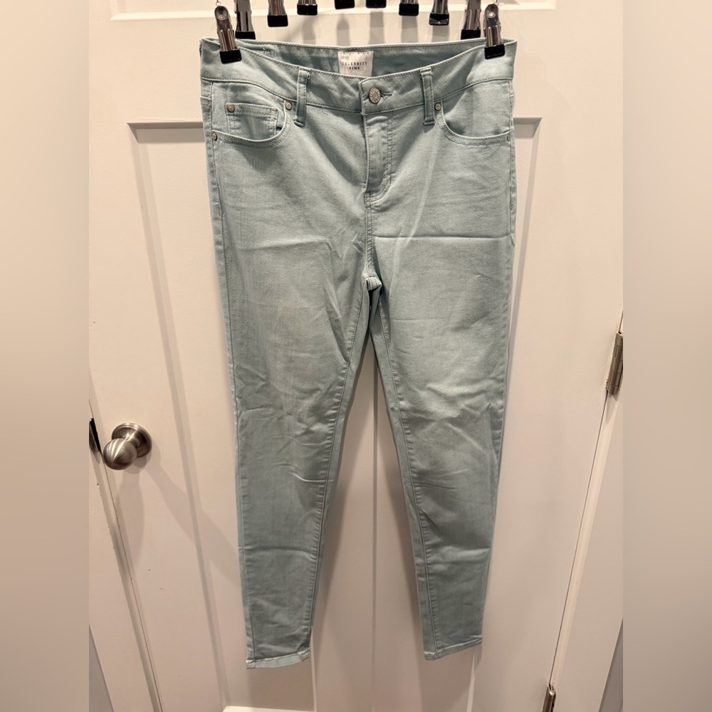 Celebrity Pink Jeans Womens Skinny Mint Green Stretch Denim Mid Rise Size 29